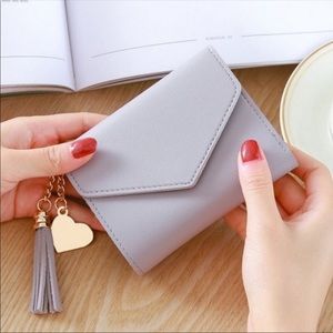 Light Grey Tassel Vegan Leather Travel Wallet
